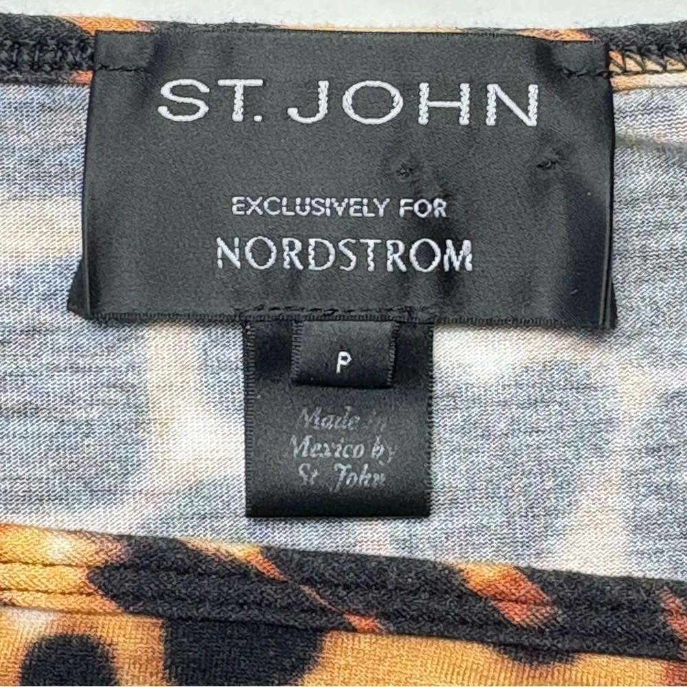 St John for Nordstrom Leopard Animal Print Top Size S Crop 3/4 Sleeve Pullover - Picture 7 of 10